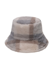 Fashion Large Grid Gray Plaid Rabbit Fur Plush Warm Fisherman Hat