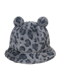 Fashion Grey Leopard Leopard Print Bear Ear Ball Plush Fisherman Hat