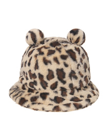 Fashion Beige Leopard Print Leopard Print Bear Ear Ball Plush Fisherman Hat