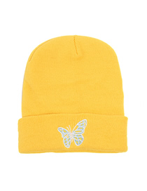 Fashion White Butterfly Yellow Butterfly Print Knitted Beanie