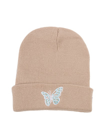 Fashion White Butterfly Khaki Butterfly Print Knitted Beanie