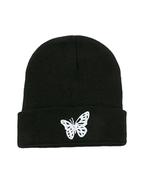 Fashion White Butterfly Black Butterfly Print Knitted Beanie