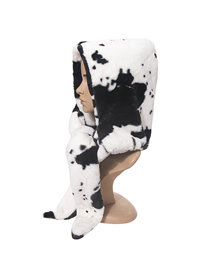 Fashion Black And White Cow Pattern Animal Print Plush Ear Protection Scarf One-piece Cap