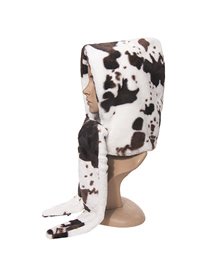 Fashion Black Brown Cow Pattern Animal Print Plush Ear Protection Scarf One-piece Cap