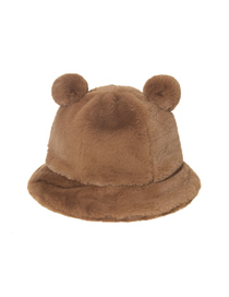 Fashion Brown Leopard Print Bear Ear Ball Plush Fisherman Hat