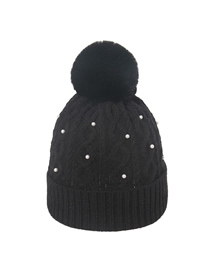 Fashion Black Pearl Curled Wool Ball Cap