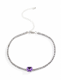 Fashion Purple Single Layer Claw Chain Diamond Multicolor Gemstone Necklace