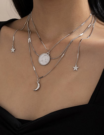 Fashion White K Human Head Embossed Stars And Moon Multilayer Necklace