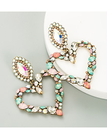 Fashion Ab Color Heart Shaped Alloy Colorful Full Diamond Earrings