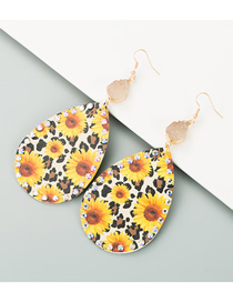 Fashion Yellow Leather Small Daisy Flower Natural Stone Earrings