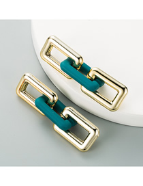 Fashion Blue-green Geometric Contrast Square Hollow Button Earrings
