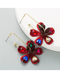 Fashion Red Painted Flower Fancy Diamond Love Earrings