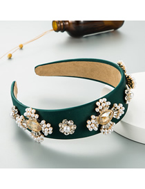 Fashion Green Fabric Wide Brim Cross Pearl Diamond Headband
