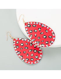 Fashion Red Drop-shaped Double-sided Leather Diamond-printed Heart Earrings
