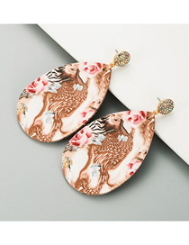 Fashion Color Drop-shaped Pu Leather Printed Alloy Diamond Earrings