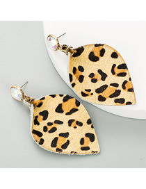 Fashion Khaki Leopard-print Diamond Earrings In Leather