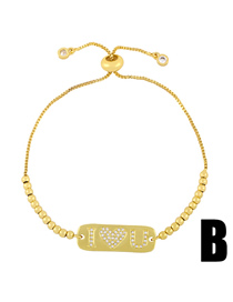 Fashion B Metal Plate Diamond Letter Bracelet