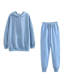 Fashion Blue Hooded Plus Fleece Top And Pants Suit