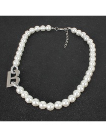 Fashion Silver Pearl Alloy Letter Bead Necklace