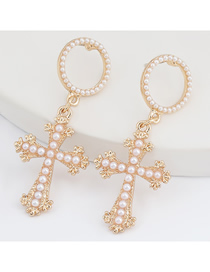 Fashion Gold Color Alloy Circle Imitation Pearl Cross Earrings