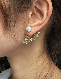 Fashion Gold Color Alloy Five-pointed Star Pearl Earrings