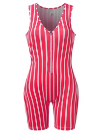 Fashion Red Stripes Sports Sleeveless Striped V-neck Bodysuit