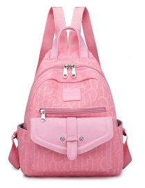 Fashion Pink Canvas Print Stitching Contrast Backpack