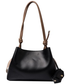 Fashion Black Wide Shoulder Strap Contrast Color One-shoulder Diagonal Picture Bag