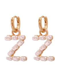 Fashion Z Gold Letter Pearl Alloy Hollow Earrings
