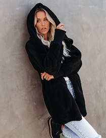 Fashion Black Plush Hooded Loose Solid Color Coat