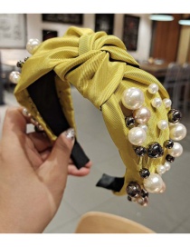 Fashion Yellow Twill Nails Twill Fabric Art Nail Pearl Knotted Broad Side Headband