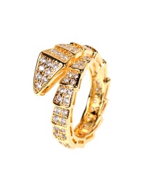 Fashion Gold Color Snake-shaped Diamond-set Copper And Gold-plated Open Ring