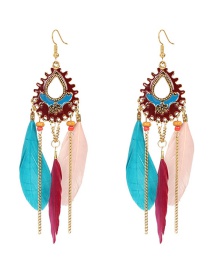 Fashion Color Mixing Alloy Feather Drop Oil Drop Earrings
