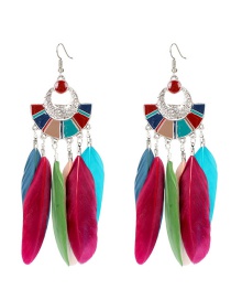 Fashion Color Mixing Scalloped Alloy Feather Drip Earrings