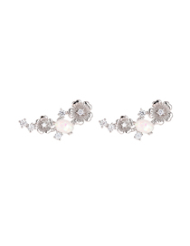 Fashion White K Diamond Pearl Flower Stud Earrings