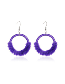 Fashion Fluorescent Violet Circle Plush Resin Earrings