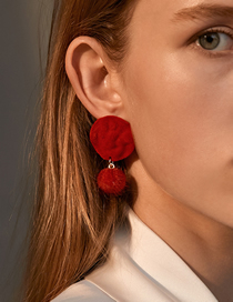 Fashion Red Velvet Round Bumpy Plush Ball Earrings