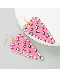 Fashion Pink White Heart-shaped Leather Double-sided Printed Diamond Earrings