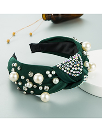 Fashion Green Broad-edged Studded Pearl Knotted Headband With Diamonds