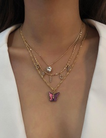 Fashion Gold Color Alloy Multilayer Diamond Letter Butterfly Necklace