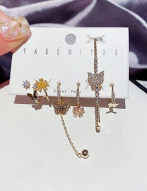 Fashion Gold Color Micro Zircon Flower Butterfly Earring Set