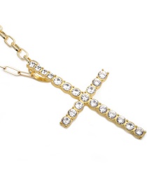 Fashion 40cm Chain + Gold Color Cross Diamond Alloy Cross Pendant Necklace