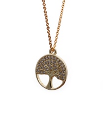 Fashion Gold Color O Child Chain Tree Of Life Tree Of Life Copper Inlaid Zircon Round Hollow Necklace