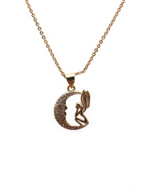 Fashion Gold Color O Child Chain Moon Angel Micro-set Zircon Moon Angel Necklace