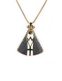 Fashion Box Chain Blue Zirconium Crown Cross Copper Inlaid Zircon Necklace