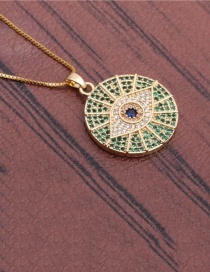 Fashion Box Chain Green Copper Inlaid Zircon Round Eye Necklace