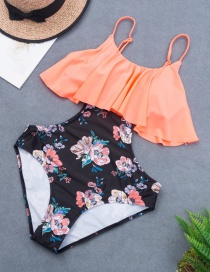 Fashion Printing Printed Ruffled Cutout Color One-piece Swimsuit