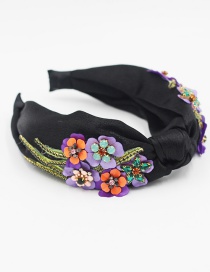 Fashion Black Fabric Flower Diamond-studded And Knotted Broad-brimmed Headband