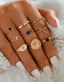 Fashion Gold Color Dripping Love Mang Star Geometric Ring Set