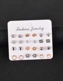 Fashion Color Mixing Geometric Diamond Hollow Alloy Stud Earring Set